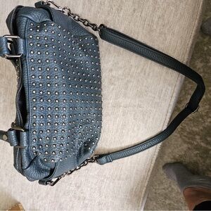 Studded Blue Leather Shoulder Bag